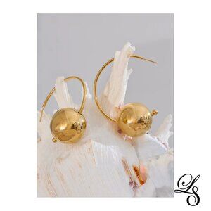 ✨New 18K Gold Sleek C-Shape Hoop Earrings with Sphere Design ✨